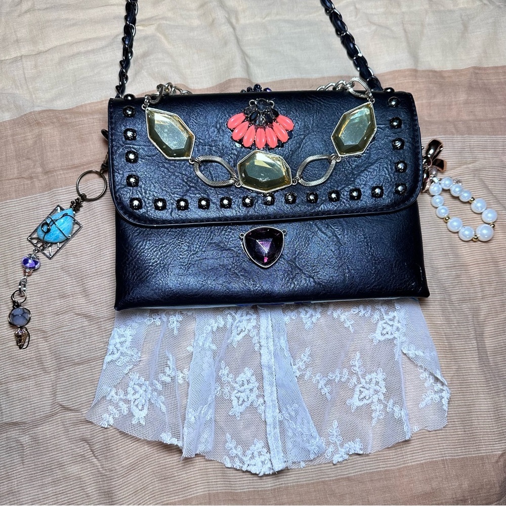 Collage Purse Boho Festival Shoulder Bag Hippie Up cycled Handmade Beads OOAK